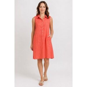 Lana Tomei Italy Coral Linen Sleeveless Shirt Dress Women's Large Lagenlook